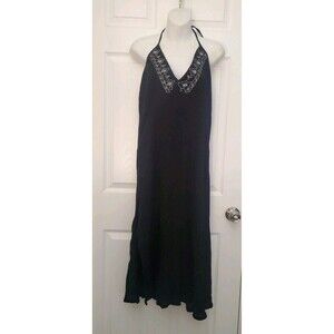 NWT KARUNA Natural Wears Black Dress O/S Cotton Nepal Sleeveless Strap Tie